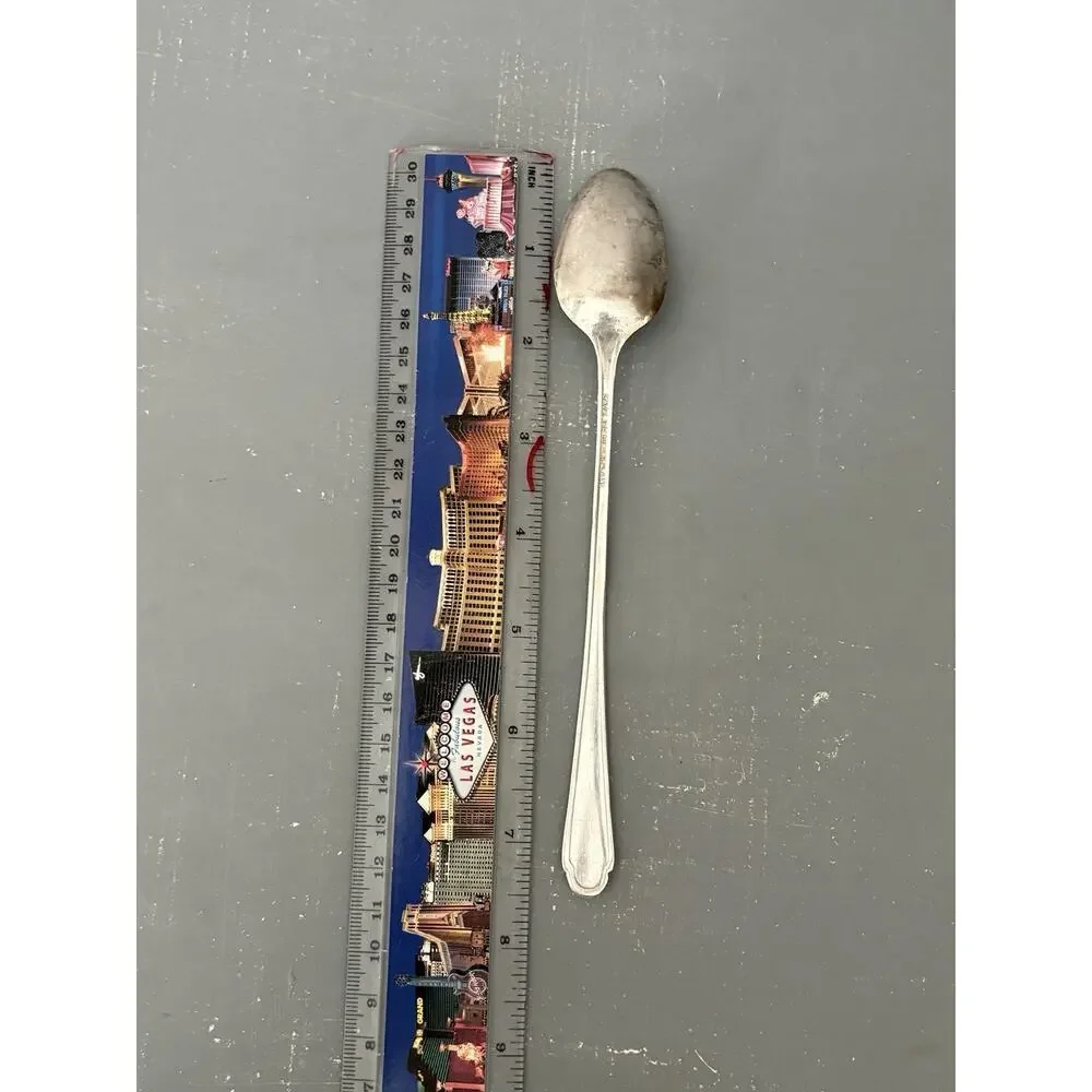 Vintage Cavalier Silverplate Iced Tea Spoon 8” Scroll Pattern Flatware
